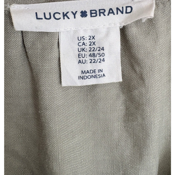 LUCKY BRAND Linen Tiered Sleeveless Mini Tunic Dress Sage Green Crochet Boho 2X - Picture 3 of 7